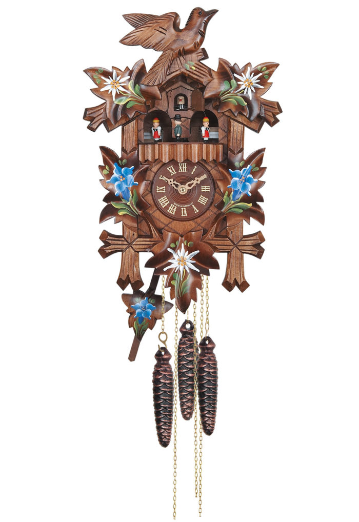 mechanical cuckoo clock classic, carved, gentian and edelweiss